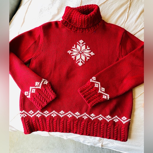 Vintage Lauren by Ralph Lauren, Gorgeous Red Turtleneck Chunky Sweater - Picture 1 of 10